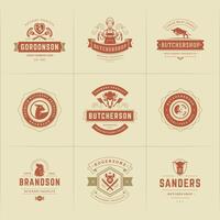 slager winkel logos reeks illustratie mooi zo voor boerderij of restaurant badges met dieren en vlees silhouetten vector