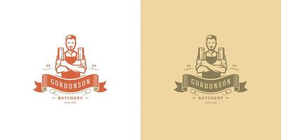 slager winkel logo illustratie chef Holding messen silhouet mooi zo voor boer of restaurant insigne vector