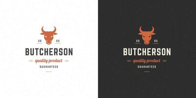 slager winkel logo illustratie koe hoofd silhouet mooi zo voor boerderij of restaurant insigne vector