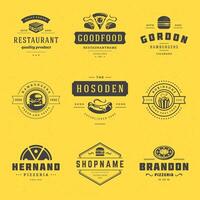 snel voedsel logos reeks illustratie mooi zo voor pizzeria, hamburger winkel en restaurant menu vector