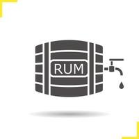 rum houten vat glyph icoon. slagschaduw silhouet symbool. alcohol vat met kraan en druppel. negatieve ruimte. vector geïsoleerde illustratie