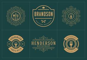 restaurant logos en badges Sjablonen reeks illustratie vector