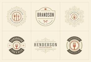 restaurant logos en badges Sjablonen reeks illustratie vector