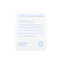 bedrijf document 3d icoon. wit bladzijde met tekst lijnen en ronde postzegel vector