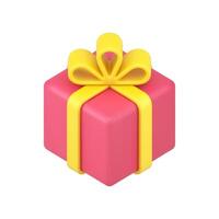 rood plein doos geschenk 3d icoon. volumetrisch verrassing met geel lint en boog vector