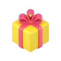 goud plein doos geschenk 3d icoon. feestelijk verrassing met rood lint en boog vector