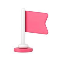 gedraaid roze vlag Aan wit vlaggenmast 3d icoon. zege en onafhankelijkheid symbool vector