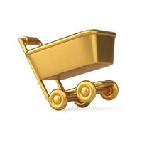 realistisch 3d icoon diagonaal verplaatst gouden luxe supermarkt trolley isometrische illustratie vector