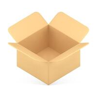 Open leeg diagonaal geplaatst karton doos zetten goederen persoonlijk dingen 3d icoon realistisch vector