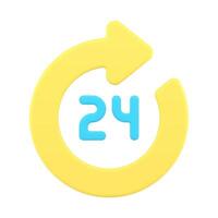 glanzend omcirkeld geel pijl 24 uur sjabloon realistisch 3d icoon twintig vier uren etiket vector