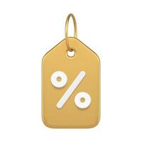 verticaal gouden percentage label touw hangende ring afzet uitverkoop 3d icoon realistisch mockup vector