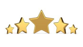 vijf gouden sterren verschillend vorm premie kwaliteit beoordeling evaluatie insigne realistisch 3d icoon vector