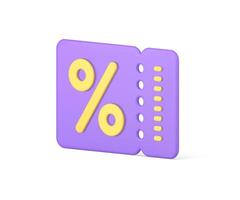 Purper promo coupon reclame bedrijf uitverkoop korting percentage ticket label 3d icoon realistisch vector