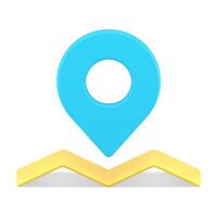 verfrommeld papier kaart met plaats pin cartografie reizen bestemming GPS blauw wijzer 3d icoon vector