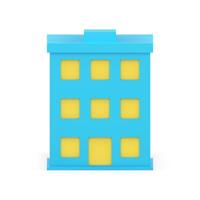 blauw huis gebouw met geel ramen en Ingang voorkant visie realistisch 3d icoon vector