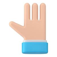 bedrijf Mens blauw pak Open palm vingers groet Welkom gebaar realistisch 3d icoon vector