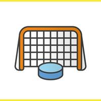 ijshockey poort en puck kleur icoon. hockey doel. geïsoleerde vectorillustratie vector