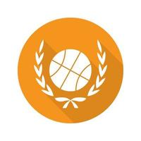 basketbalkampioenschap platte ontwerp lange schaduw pictogram. basketbalbal in lauwerkrans. vector silhouet symbool