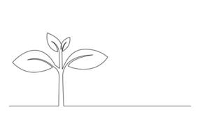 doorlopend een lijn kunst groeit spruit. fabriek bladeren zaad toenemen bodem zaailing eco natuurlijk boerderij concept pro illustratie vector