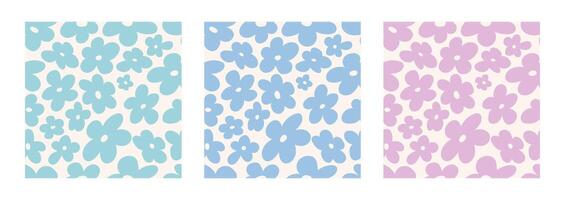 jaren 2000 bloemen. reeks van naadloos patronen met abstract kleuren in delicaat pastel tinten. y2k achtergrond vector