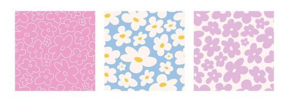 jaren 2000 bloemen. reeks van naadloos patronen met abstract kleuren in delicaat pastel tinten. y2k achtergrond vector