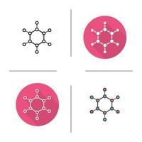 molecuul pictogram. plat ontwerp, lineaire en kleurstijlen. moleculair structuurmodel. geïsoleerde vectorillustraties vector