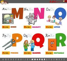 educatieve cartoon Alfabetletters voor kinderen van m tot r vector