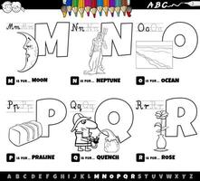 educatieve alfabet letters tekenfilm set van m tot r kleurplaat vector