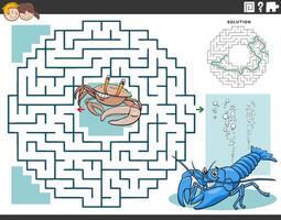 doolhof spel met tekenfilm krab en rivierkreeft dier tekens vector