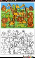 tekenfilm wilde dieren karakters groep kleurplaat vector