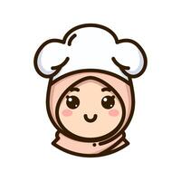 schattig hijab chef meisje gemakkelijk en stoutmoedig tekenfilm avatar icoon mascotte logo illustratie vector