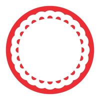 gemakkelijk meetkundig rood cirkel kader grens ontwerp versierd met stoutmoedig geschulpte kant rand vector