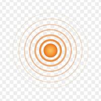 oranje concentrisch punt. ronde lokalisatie icoon. symbool van doel, doelwit, pijn, genezing, pijn doen, pijnstillend. radar, geluid of sonar Golf teken vector
