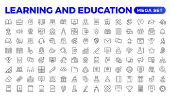 onderwijs aan het leren dun lijn set. terug naar school- icoon reeks met verschillend pictogrammen verwant naar opleiding, succes, academisch onderwerpen, en meer. opleiding, school, bewerkbare beroerte pictogrammen. vector