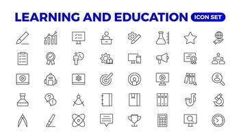 onderwijs aan het leren dun lijn set. terug naar school- icoon reeks met verschillend pictogrammen verwant naar opleiding, succes, academisch onderwerpen, en meer. opleiding, school, bewerkbare beroerte pictogrammen. vector