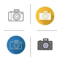 foto camera-icoontje. plat ontwerp, lineaire en kleurstijlen. slr fotocamera. geïsoleerde vectorillustraties vector
