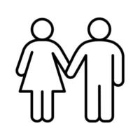 heteroseksueel paar lineaire pictogram. dunne lijn illustratie. man en vrouw hand in hand contour symbool. vector geïsoleerde overzichtstekening