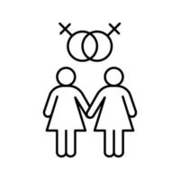 lesbisch koppel lineaire pictogram. dunne lijn illustratie. lesbische meisjes met in elkaar grijpende Venus-tekens hierboven. contour symbool. vector geïsoleerde overzichtstekening