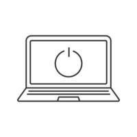 zet het lineaire pictogram van de laptop uit. dunne lijn illustratie. slimme telefoon met uitschakelknop contoursymbool. vector geïsoleerde overzichtstekening