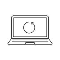 laptop herstart lineair pictogram. dunne lijn illustratie. notitieboekje met contoursymbool van de fietspijl. opnieuw opstarten. vector geïsoleerde overzichtstekening