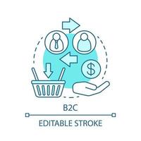 b2c concept icoon. commerciële relatie idee dunne lijn illustratie. e-commerce met verkoop voor de consument. bedrijfsmanagement. crm-systeem. vector geïsoleerde overzichtstekening. bewerkbare streek