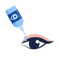 jong vrouw oog en medisch druppels zetten naar oog. gezondheidszorg en ogen hygiëne concept. vector