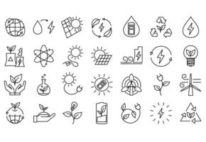 ecologie pictogrammen set. eco vriendelijk. lijn minimalistisch stijl. verzameling van web pictogrammen zo net zo recyclen, alternatief energie bron, eco huis vector
