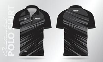 zwart polo Jersey overhemd mockup sjabloon ontwerp voor badminton, tennis, voetbal, Amerikaans voetbal of sport uniform in voorkant visie en terug visie. vector
