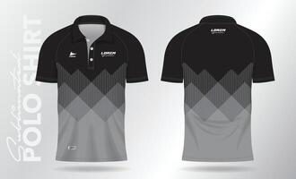 zwart polo Jersey overhemd mockup sjabloon ontwerp voor badminton, tennis, voetbal, Amerikaans voetbal of sport uniform in voorkant visie en terug visie. vector