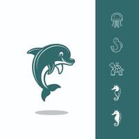 schattig dolfijnen in divers poses tekenfilm illustratie wit achtergrond vector