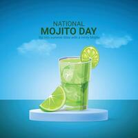 nationaal mojito dag creatief advertenties ontwerp. nationaal mojito dag, juli 11, 3d illustratie vector