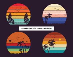 retro zonsondergang t-shirt zomer mooi lucht wijnoogst stijl reeks vector