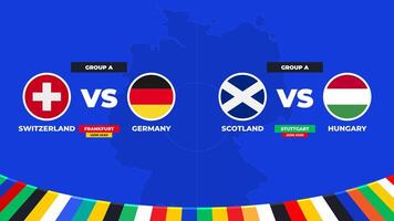 bij elkaar passen schema. groep een wedstrijden van de Europese Amerikaans voetbal toernooi in Duitsland 2024 groep stadium van Europese voetbal wedstrijd vector