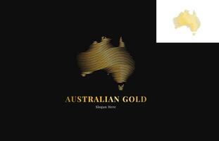 Australisch goud logo ontwerp, is een logo dat illustreert een kaart van de Australisch continent in een gegraveerde stijl en in goud kleur, een logo voor mijnbouw, verzekering, ontwikkeling bedrijven, enz. vector